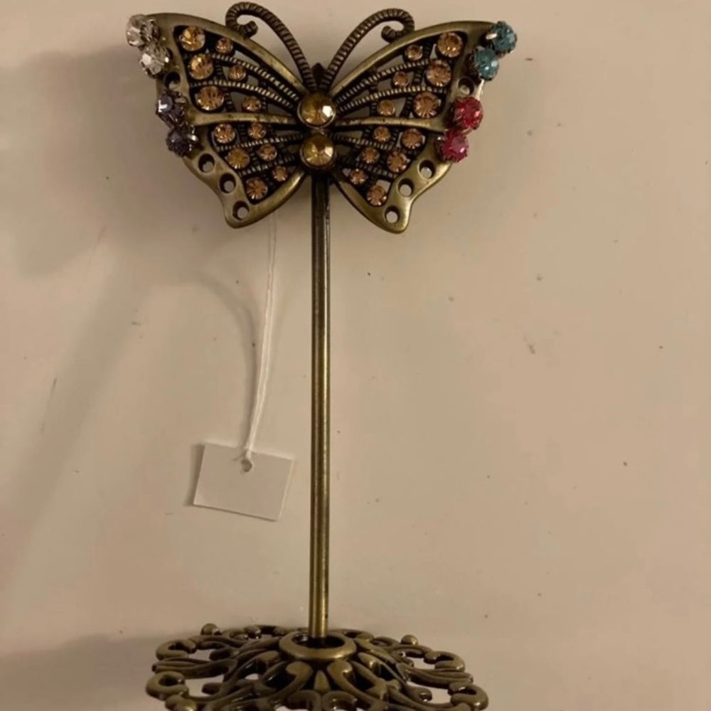 Vintage Metal Butterfly Jewelry Holder: Comes With Earrings!